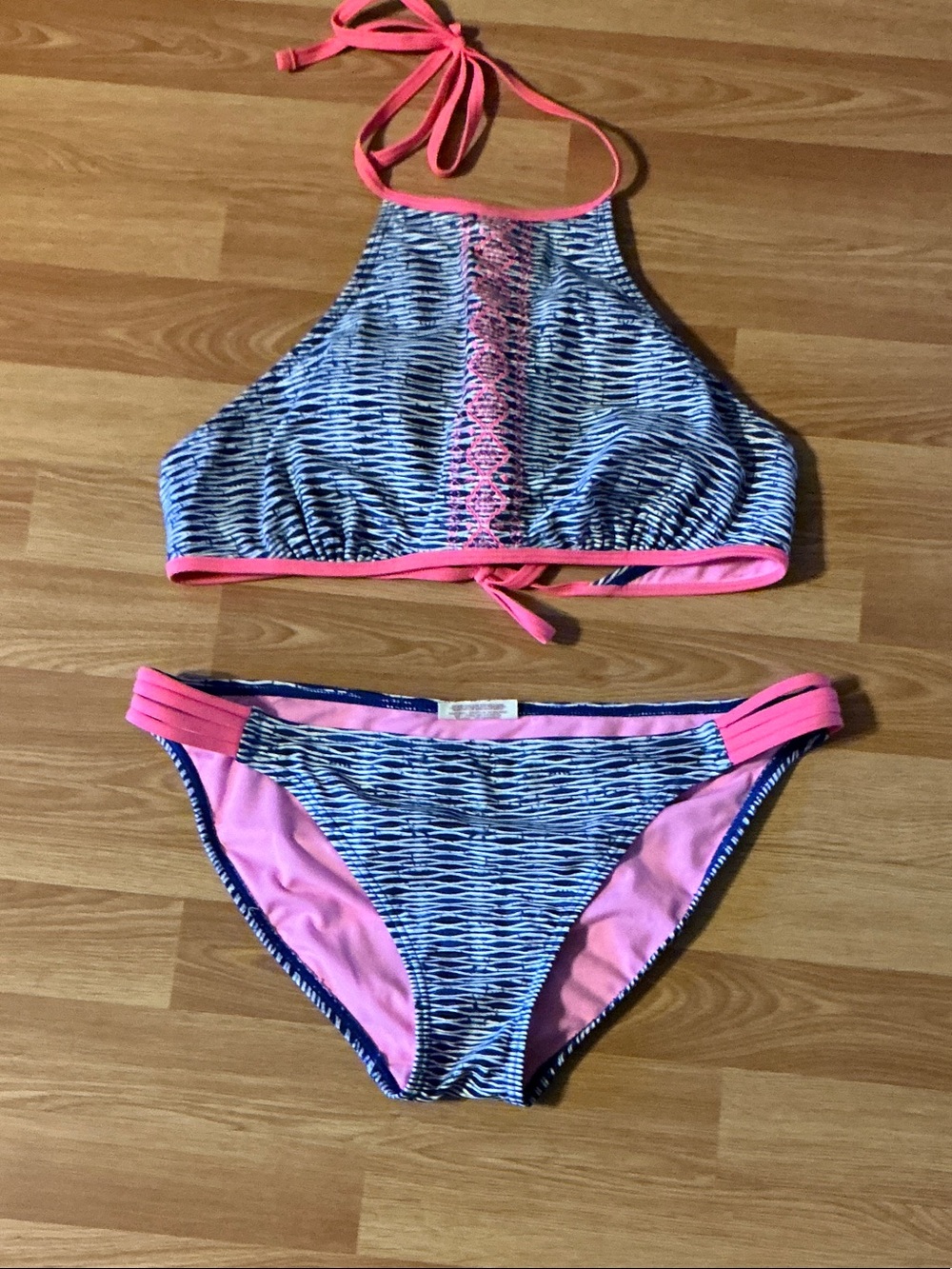 SO Pink & Navy High-Neck Two-Piece Bikini